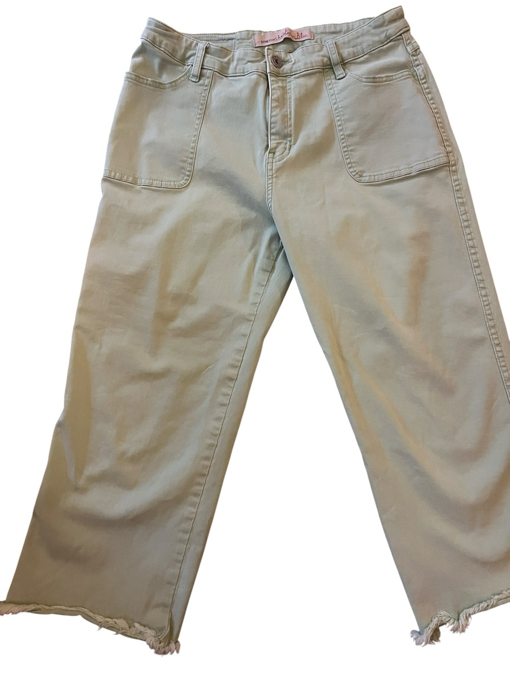 Christopher Blue Sea Foam Stretch Cropped Jeans with Frayed Hem Size 10